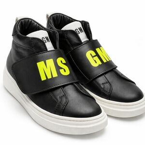 MSGM New NIB $250 Kids Black High Top Sneakers with Neon Yellow